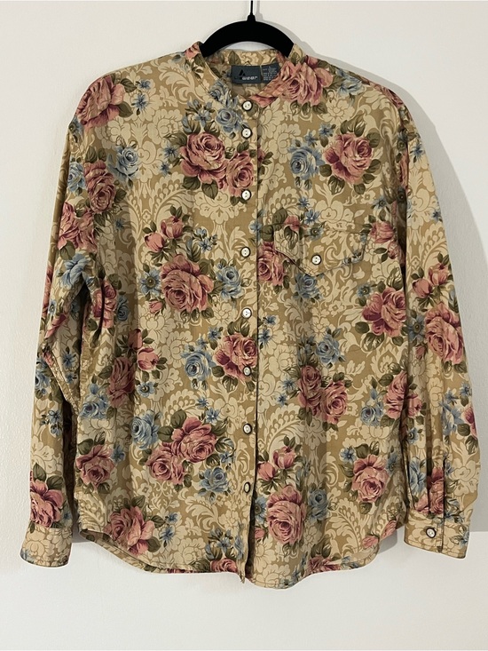 Liz Claiborne Tops - Liz Wear Beige Tapestry Floral 100% Cotton Button-Down Shirt size Large